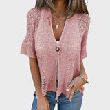 Varrea - Jednolita bluzka damska z jednym guzikiem