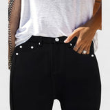 Floriale - Czarne dżinsy z denimu o wysokim stanie dla kobiet