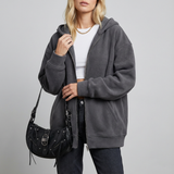 Bluza z kapturem oversize z zamkiem błyskawicznym, regulowanym sznurkiem i kieszeniami dla kobiet