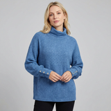 Sweter damski z golfem, z ozdobnymi guzikami na rękawach i luźnym krojem