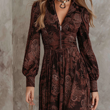 Marlena - Sukienka Maxi z Paisley i Zippem w Talii