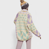 Portia - Kardigan vintage z kołnierzykiem button down i długim rękawem