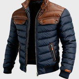 Aleksander - kurtka quilted granatowa z skórzanymi wstawkami