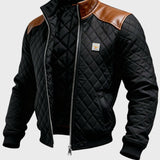 Adrian - Czarna kurtka matelassée z skórzanymi ramionami