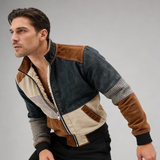 Fabian - Ciepła retro kurtka patchworkowa na zamek