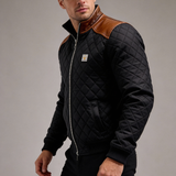 Adrian - Czarna kurtka matelassée z skórzanymi ramionami