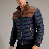 Aleksander - kurtka quilted granatowa z skórzanymi wstawkami