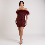 Weronika - Elegancka Sukienka z Odkrytymi Ramionami z Brokatem