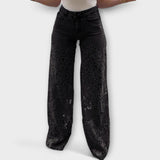 Virelle – Jeansy z przezroczystym kwiatowym wzorem i szeroką nogawką